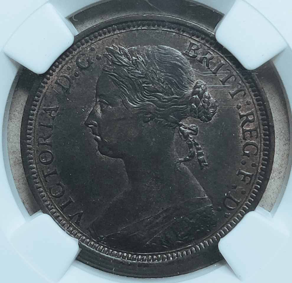 1881 H Victoria Half Penny NGC AU 58 BN