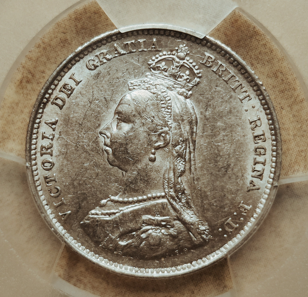 1887 Jubilee Victoria Shilling PCGS AU 55