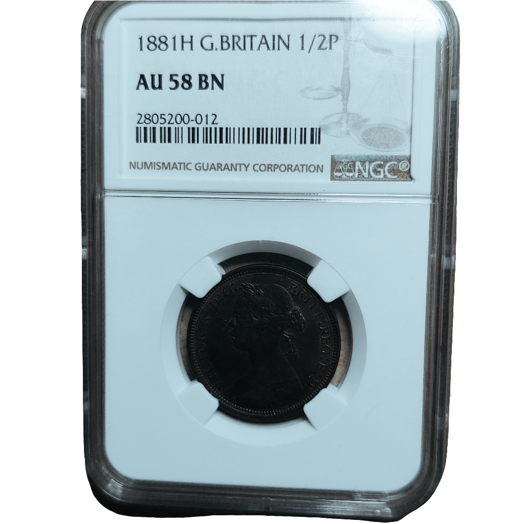 1881 H Victoria Half Penny NGC AU 58 BN