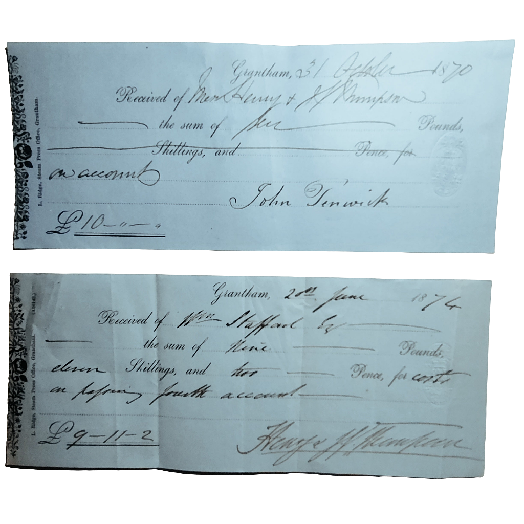 Pair of paper Victorian checks