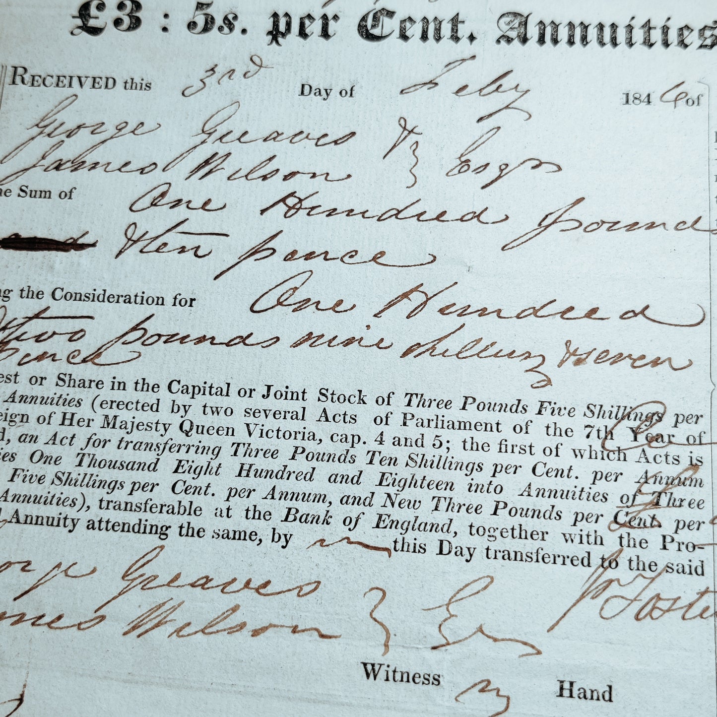 1844 Annuities stocks sheet