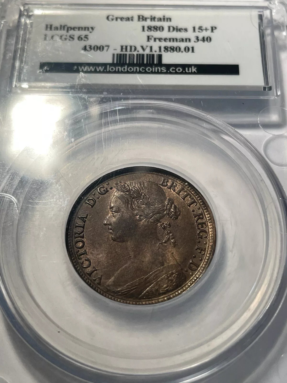 1880 HALFPENNY Queen Victoria Obverse 15 Reverse P Freeman 340 LCGS