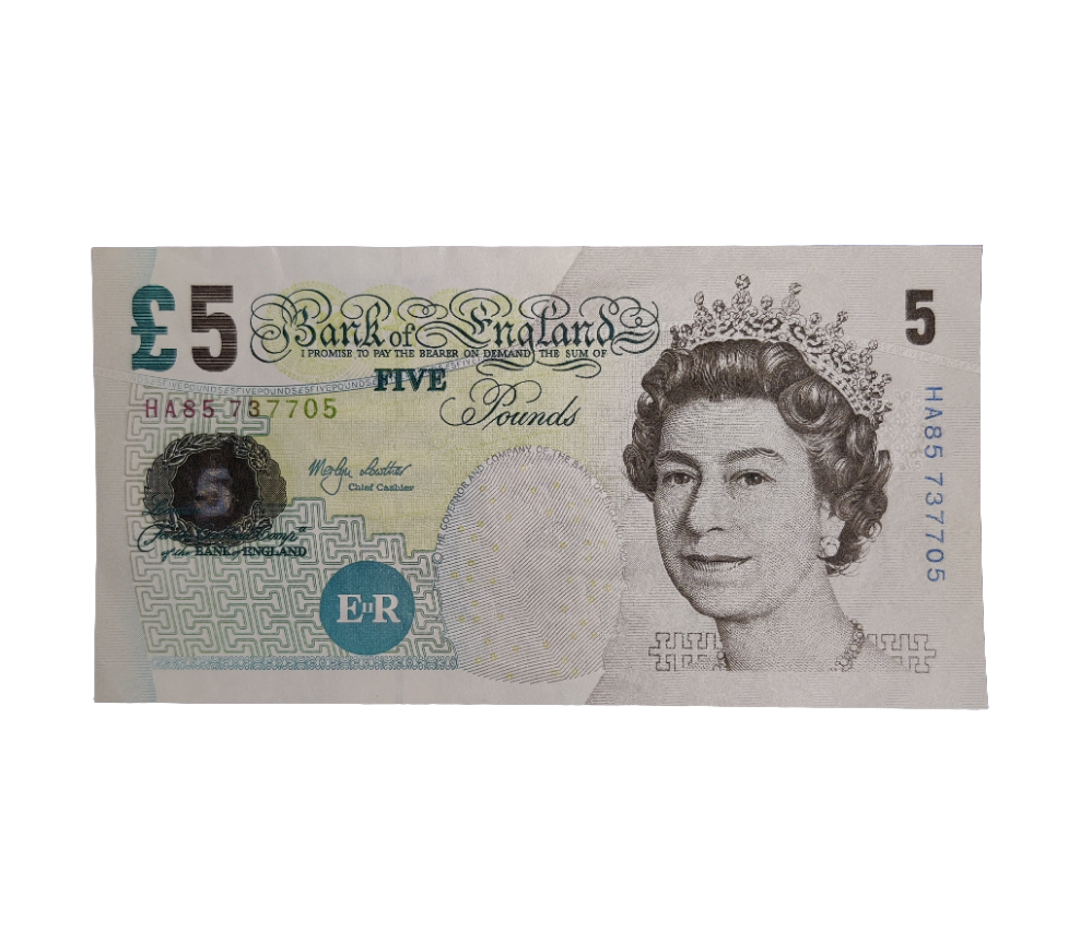 Bank of England £5 FIVE POUND banknote Merlyn lowther