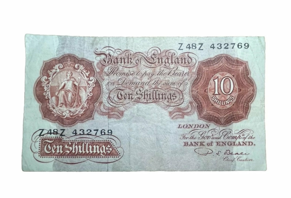 Bank of England series A Ten shillings banknote first series P S Beal