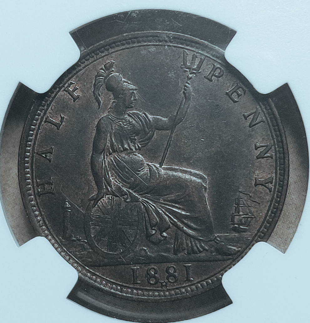 1881 H Victoria Half Penny NGC AU 58 BN