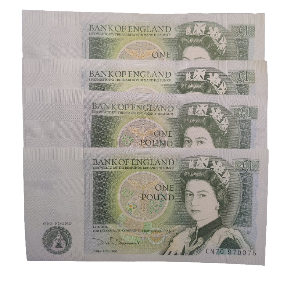 Bank of England Series D one pounds Banknote x4 D H F Somersett J B page