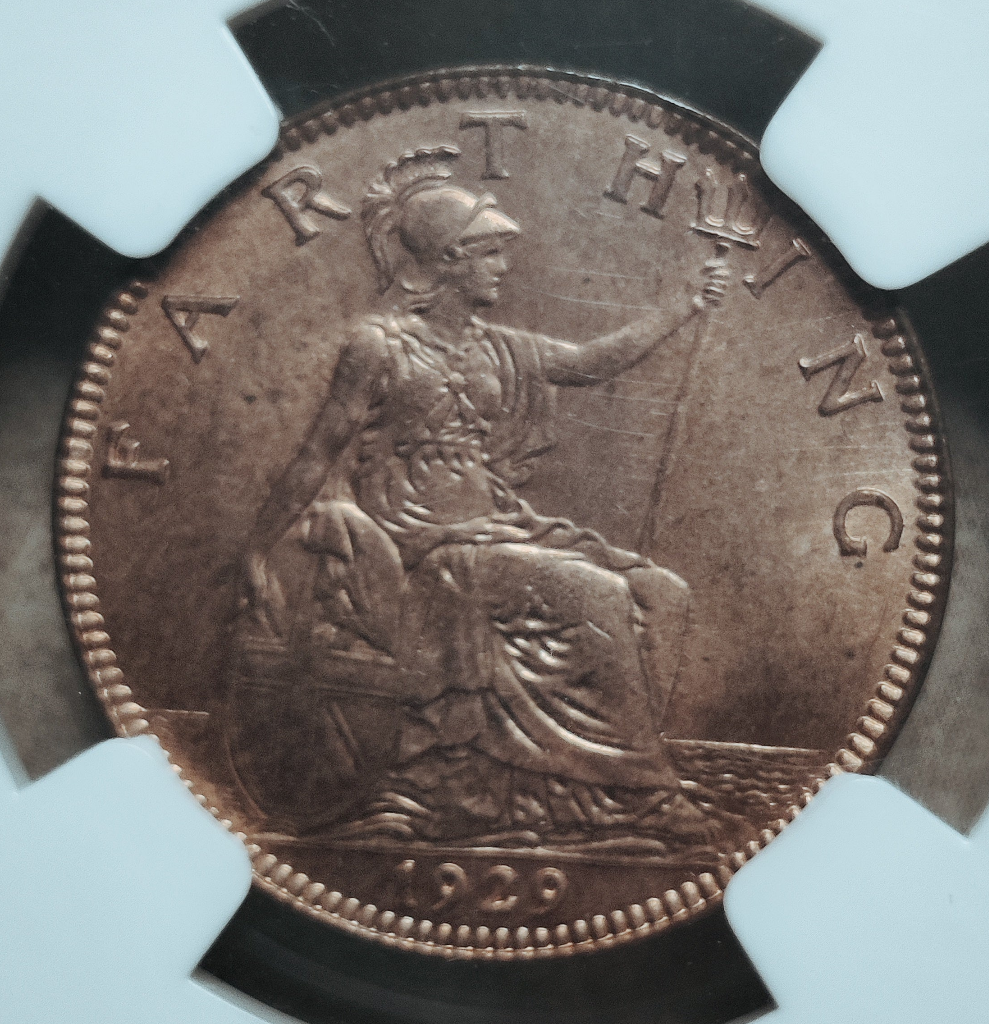 1929 George V Farthing NGC MS 64 RB