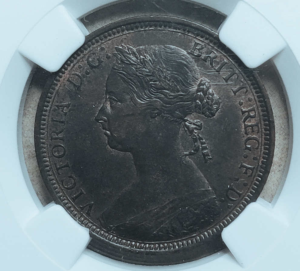 1881 H Victoria Half Penny NGC AU 58 BN