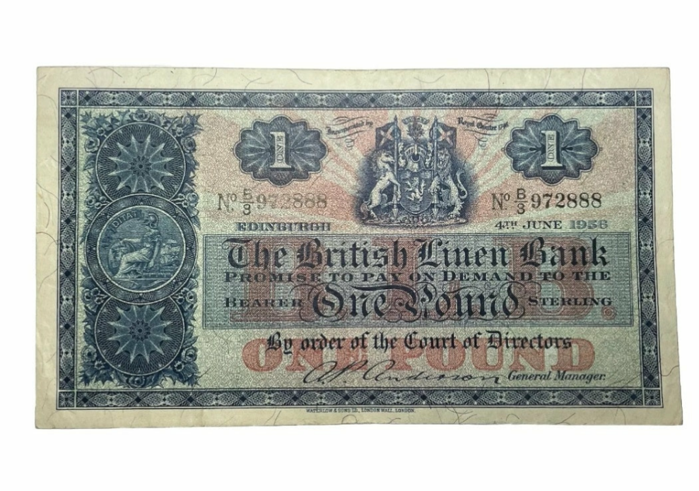 1956 BRITISH LINEN BANK £1 banknote xf + condition Scottish paper money
