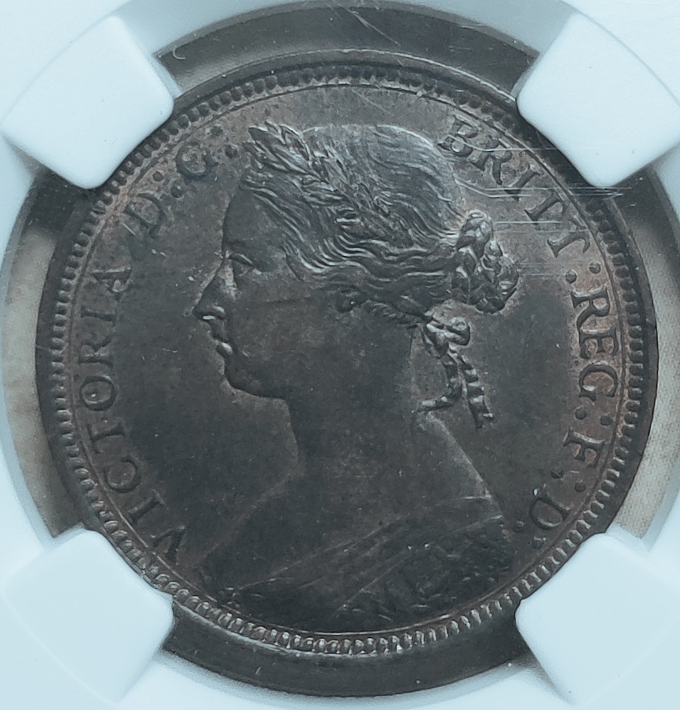 1881 H Victoria Half Penny NGC AU 58 BN