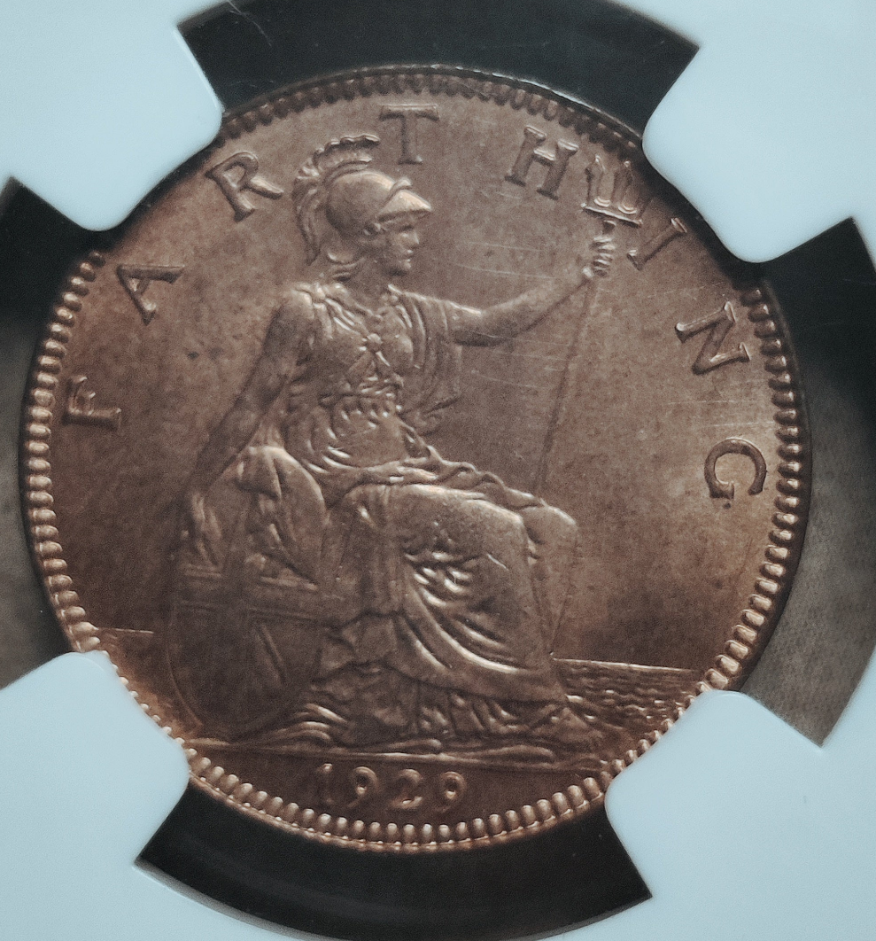 1929 George V Farthing NGC MS 64 RB