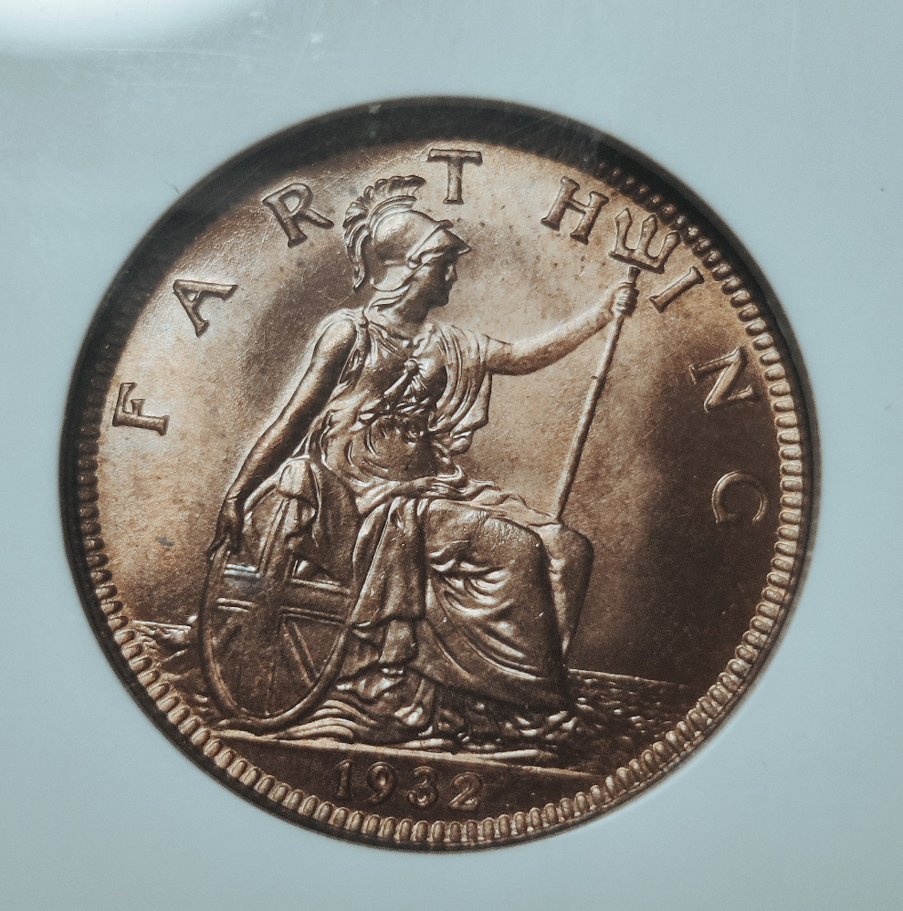 1932 George V Farthing NGC MS64 RD