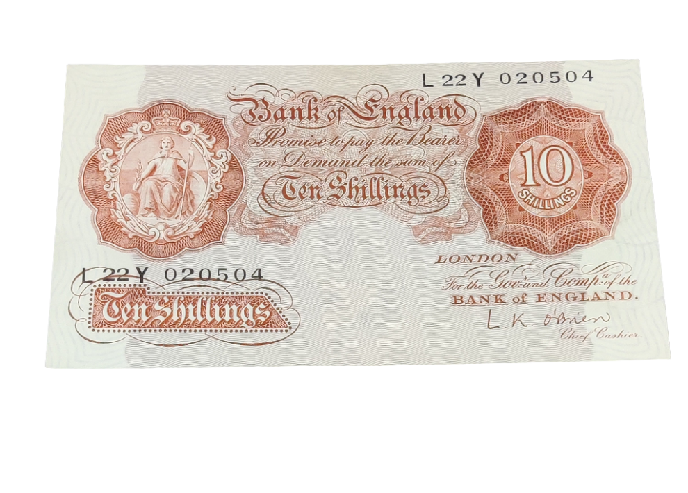 Bank of England series A Ten  shillings banknote L k O'Brien