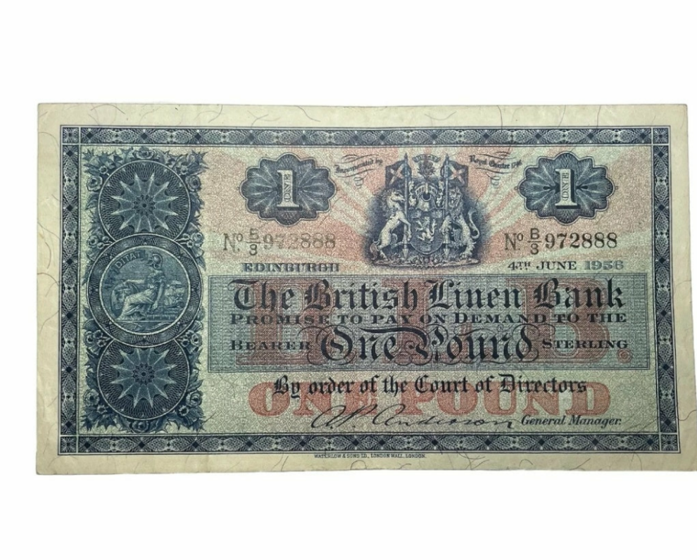 1956 BRITISH LINEN BANK £1 banknote xf + condition Scottish paper money