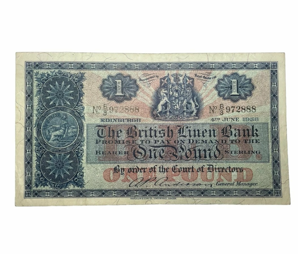 1956 BRITISH LINEN BANK £1 banknote xf + condition Scottish paper money