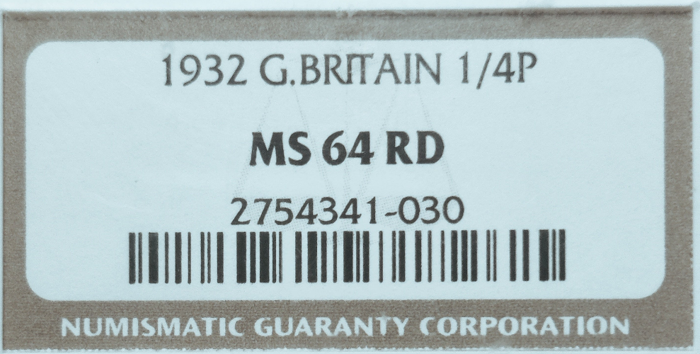 1932 George V Farthing NGC MS64 RD
