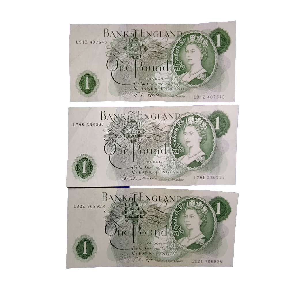 Bank of England series c one pounds banknotes x3 last series J Q Hollom J S Ford