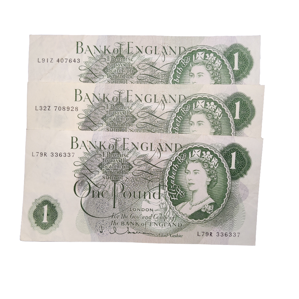 Bank of England series c one pounds banknotes x3 last series J Q Hollom J S Ford
