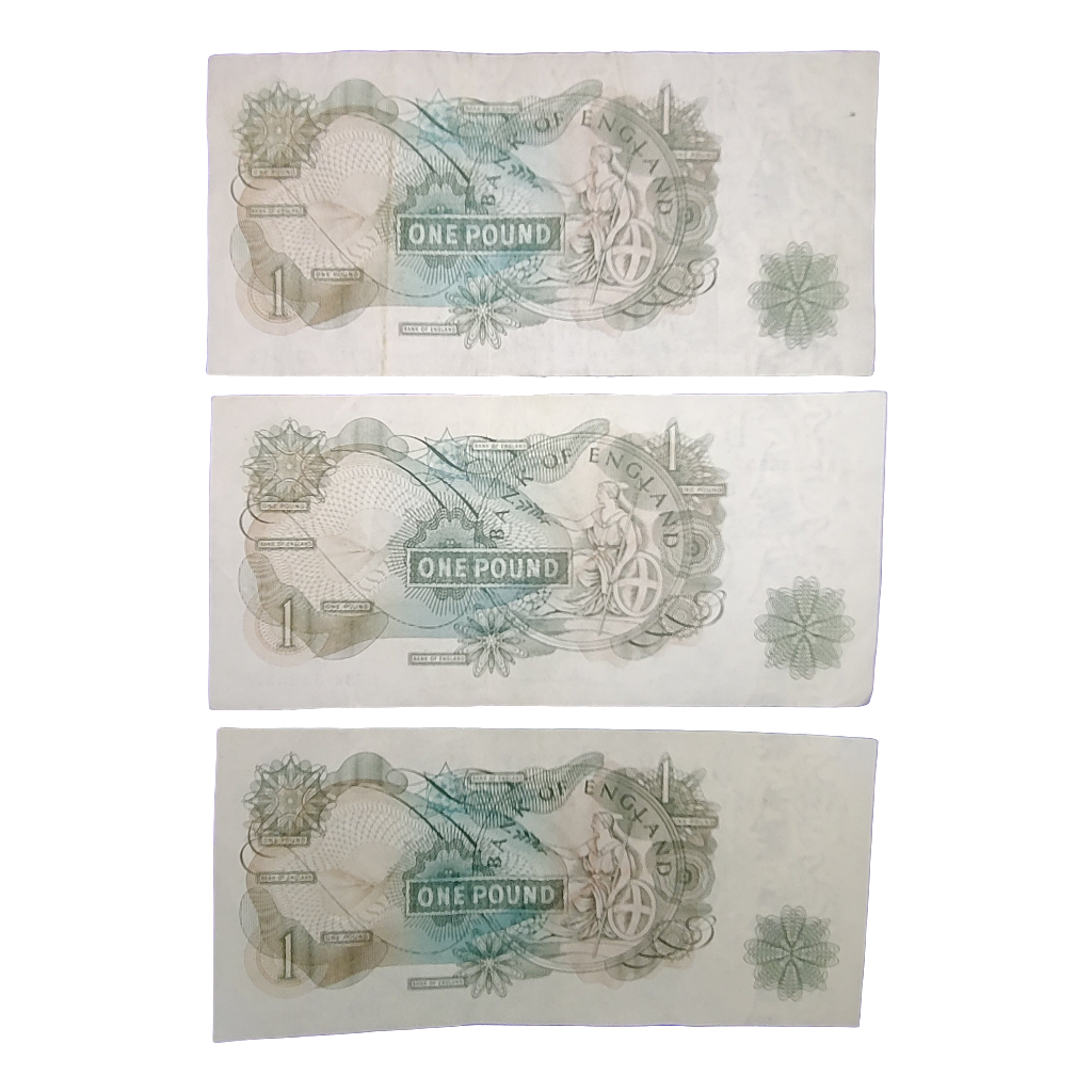 Bank of England series c one pounds banknotes x3 last series J Q Hollom J S Ford