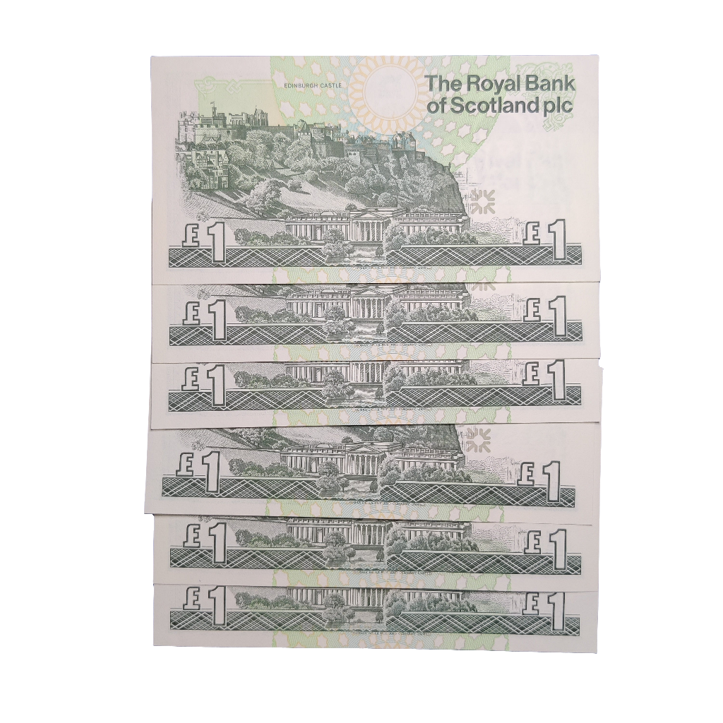 The Royal Bank Of Scotland PLC one pounds banknotes x6 consecutive