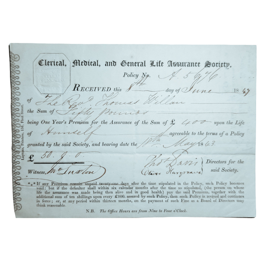 1847 life assurance policy medical and general life assurance society