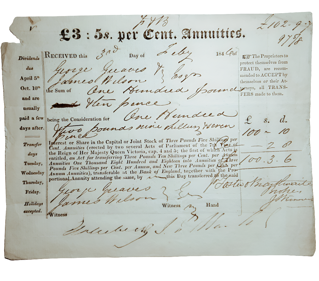 1844 Annuities stocks sheet