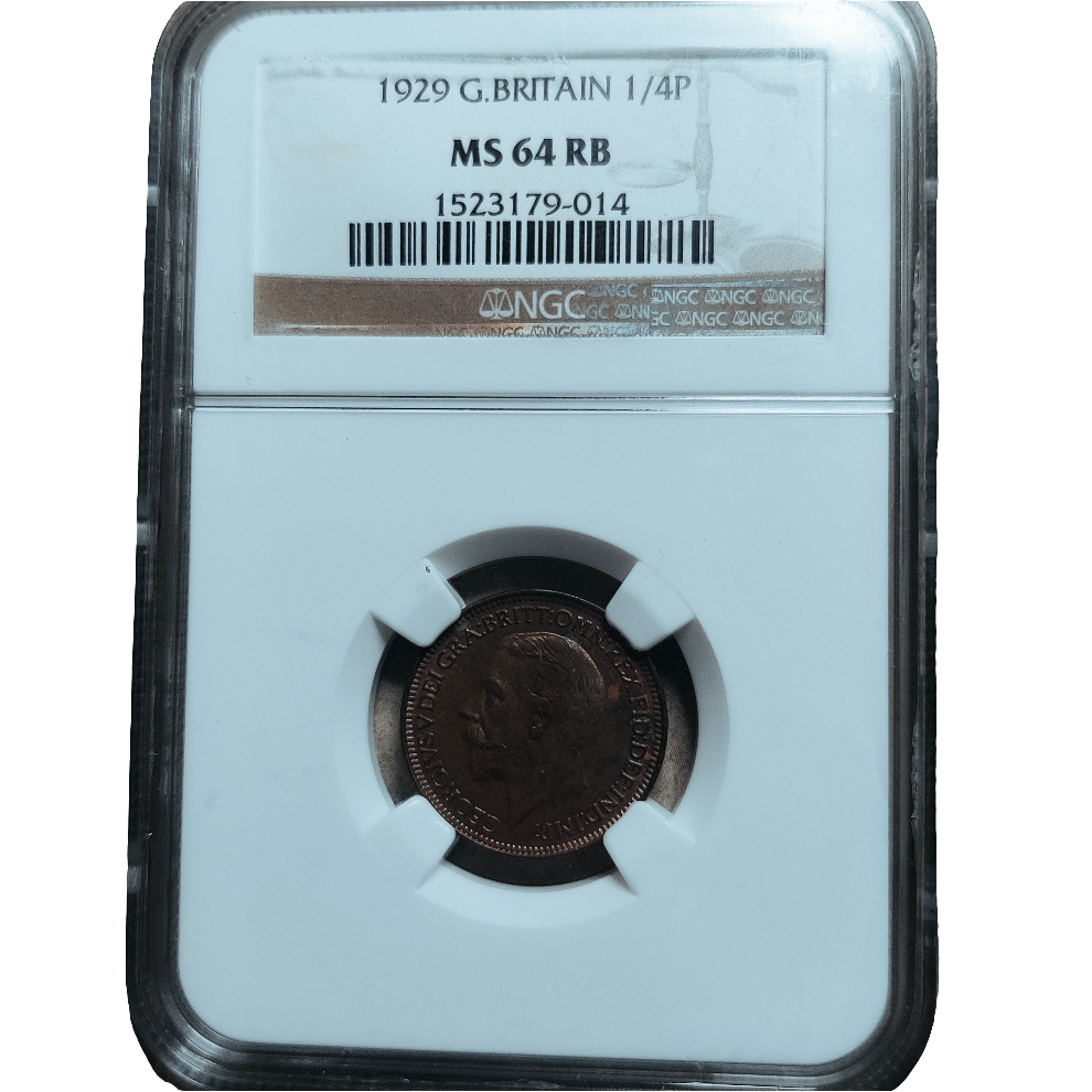 1929 George V Farthing NGC MS 64 RB