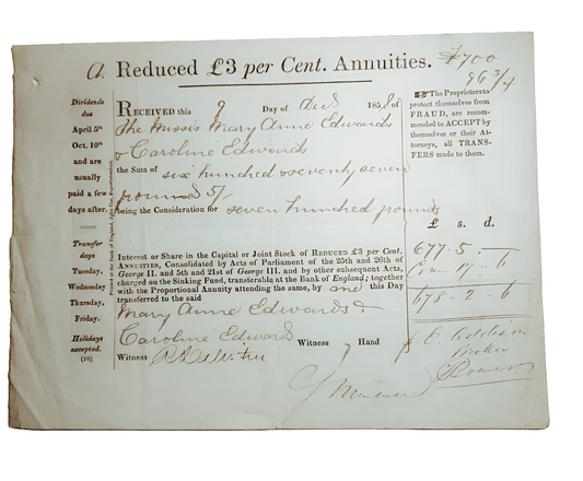 1858 Annuities stocks sheet