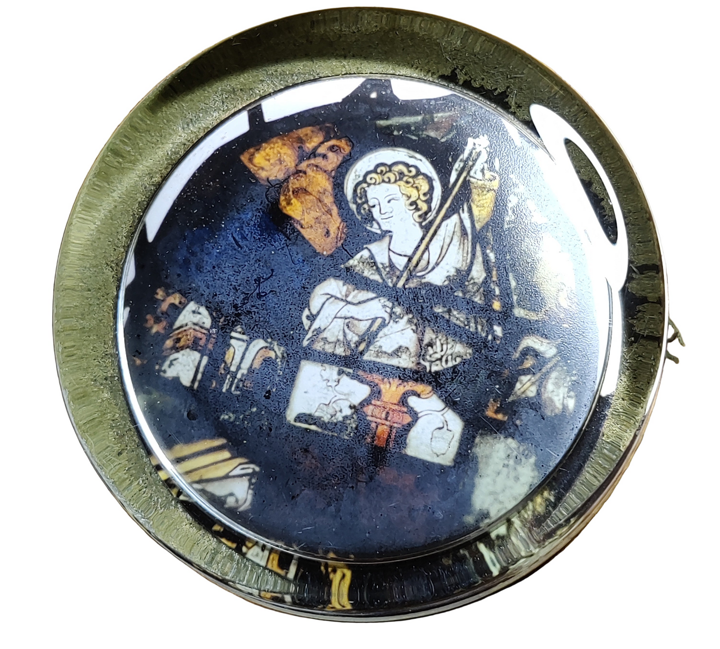 14 century stained glass st Michael paperweight