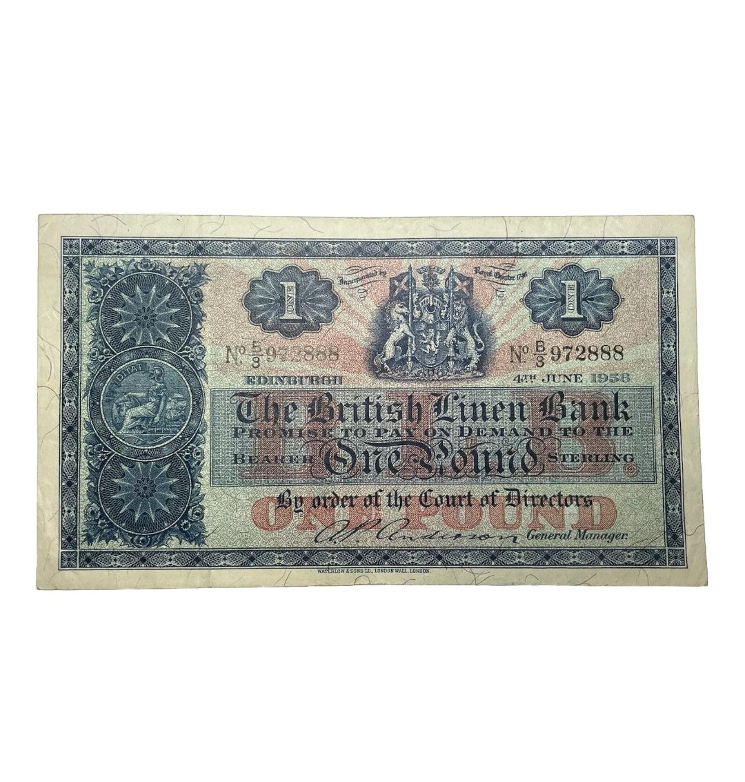 1956 BRITISH LINEN BANK £1 banknote xf + condition Scottish paper money