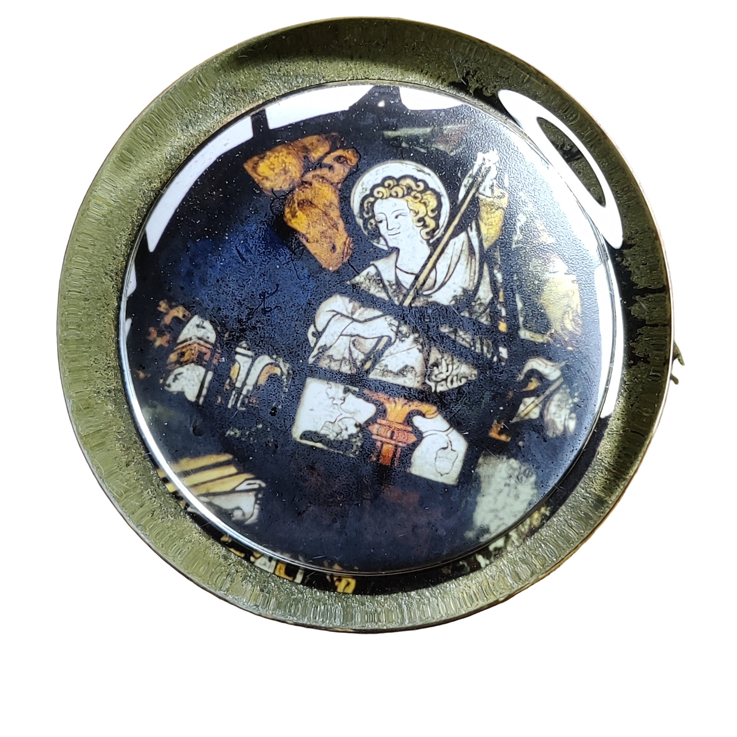 14 century stained glass st Michael paperweight