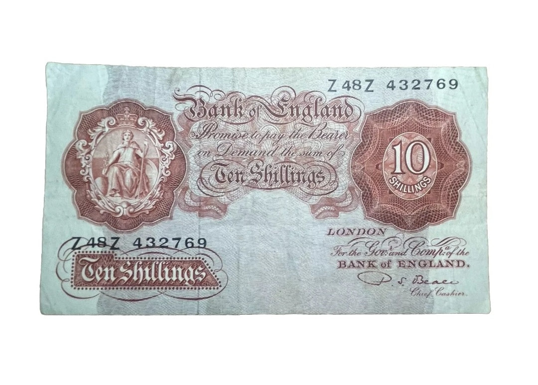Bank of England series A Ten shillings banknote first series P S Beal