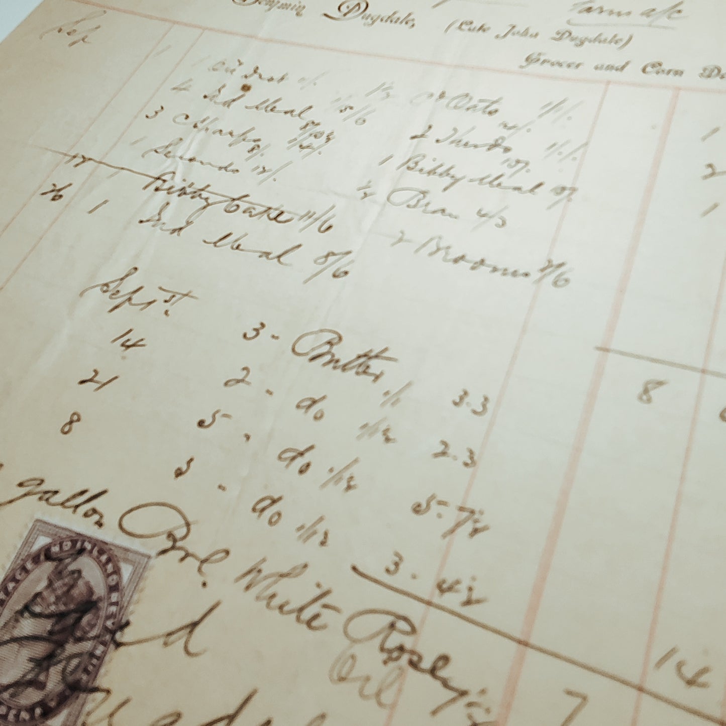 1896 Purchase invoice with penny lilac stamp attached