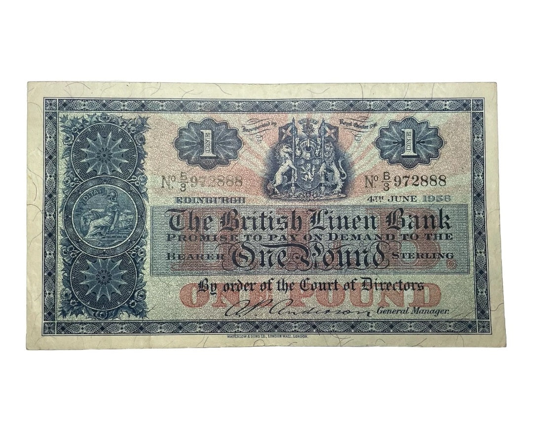 1956 BRITISH LINEN BANK £1 banknote xf + condition Scottish paper money