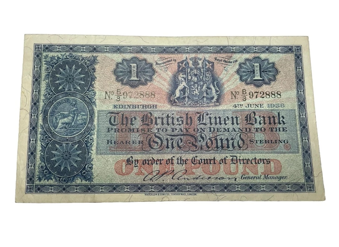 1956 BRITISH LINEN BANK £1 banknote xf + condition Scottish paper money